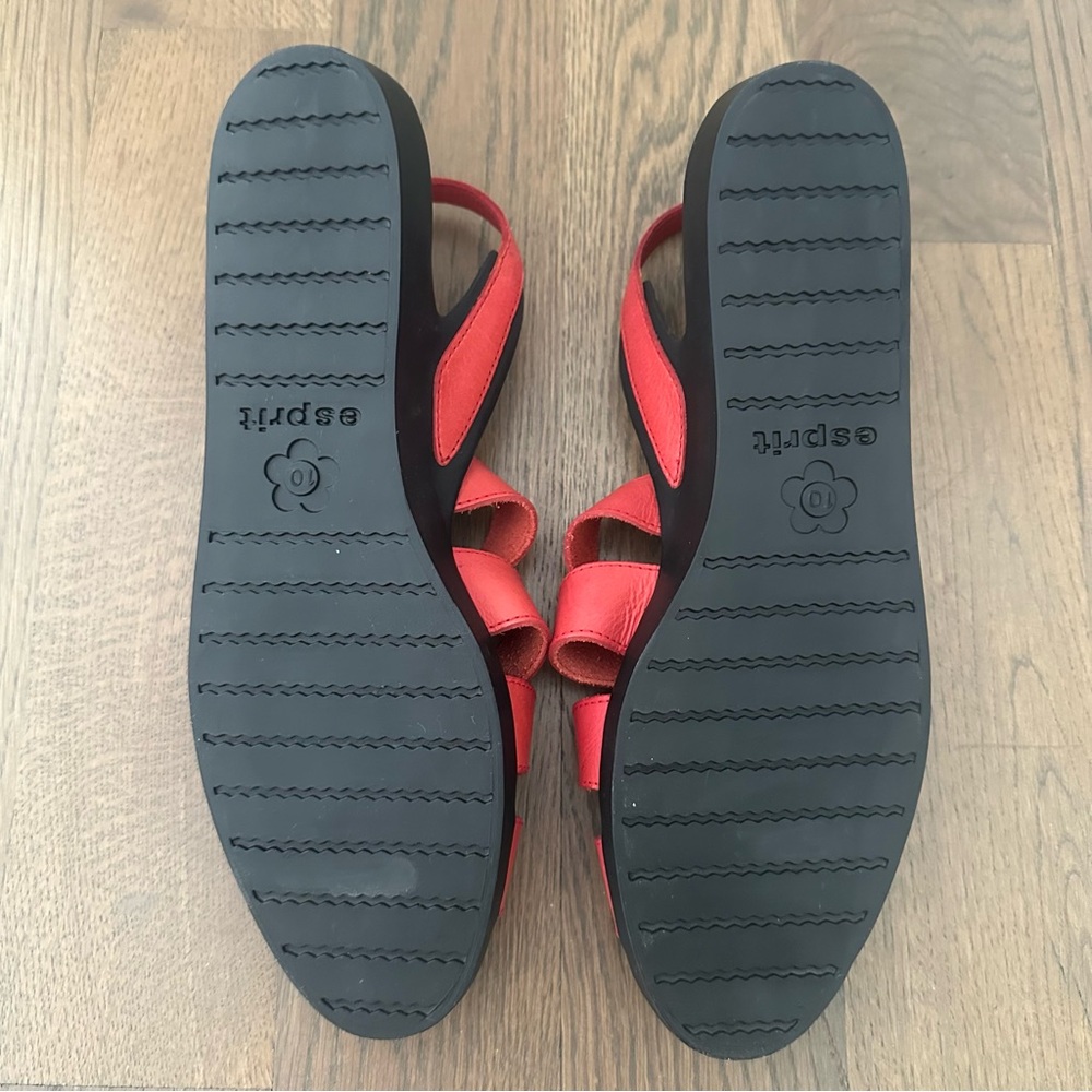 Brand New Esprit Vintage Strappy Leather Slingback Platform Sandal Red Black 10 - Picture 4 of 9